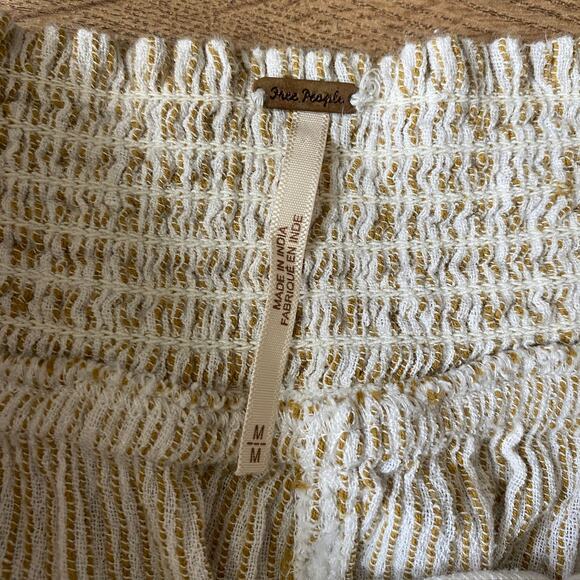 Free People See You Again Smocked Pull on Pants M Cream Striped - Picture 5 of 9